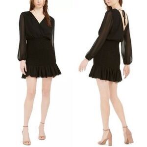 LEYDEN Womens Black Long Sleeve V Neck Short Sheath Dress